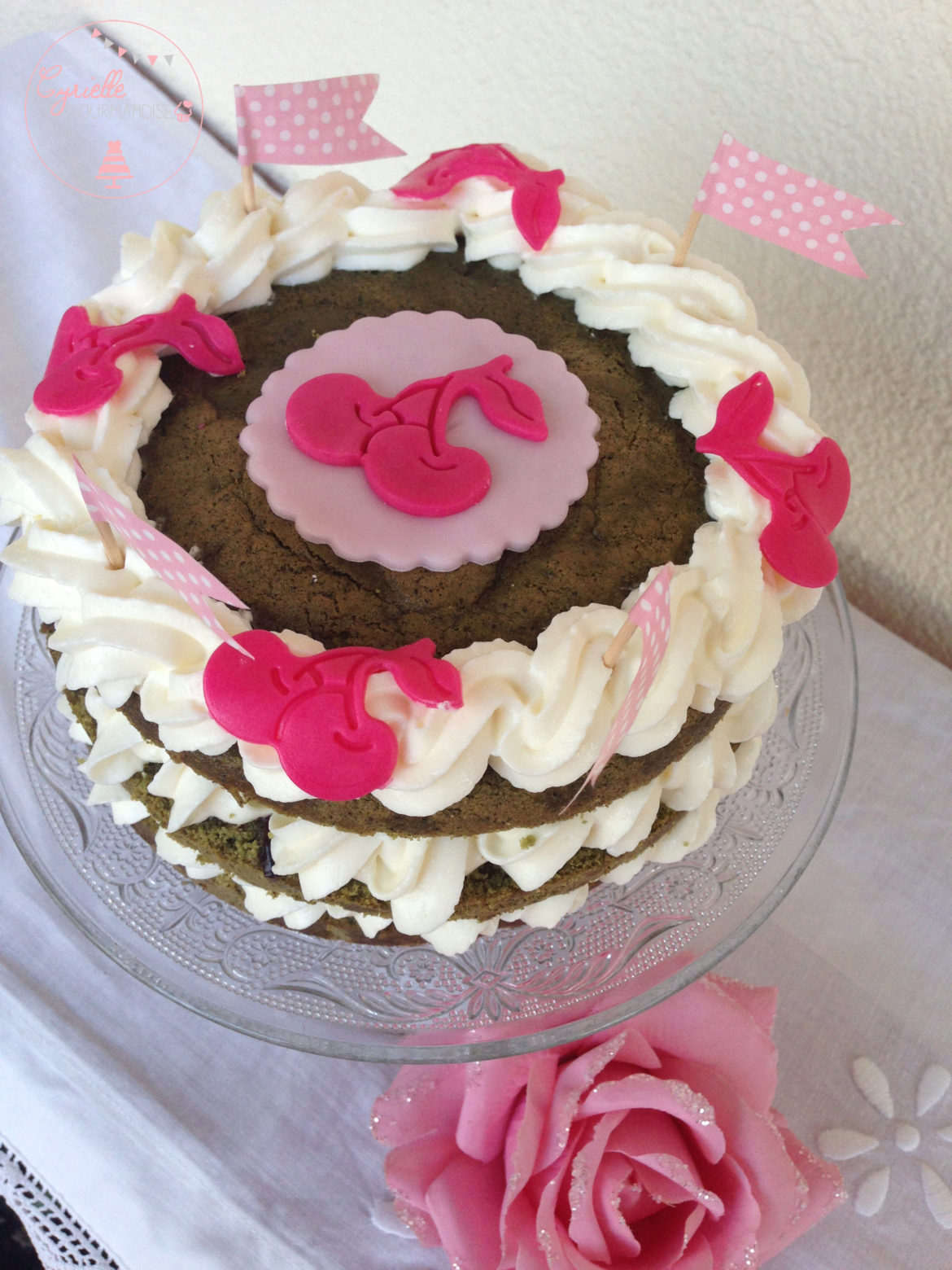 Naked Layer Cake Matcha Cerises Cream Cheese {Anniversaire 2 Ans Bataille Food #24}