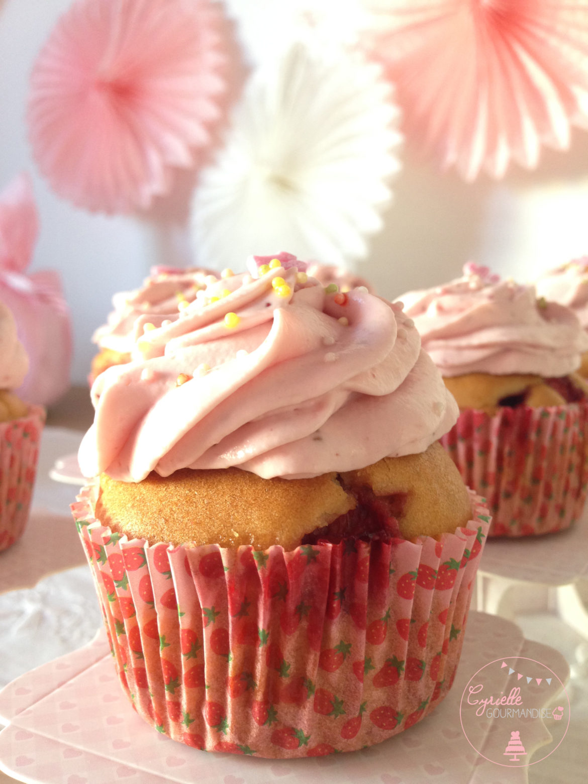 Cupcakes aux fraises, crémeux fraises-mascarpone