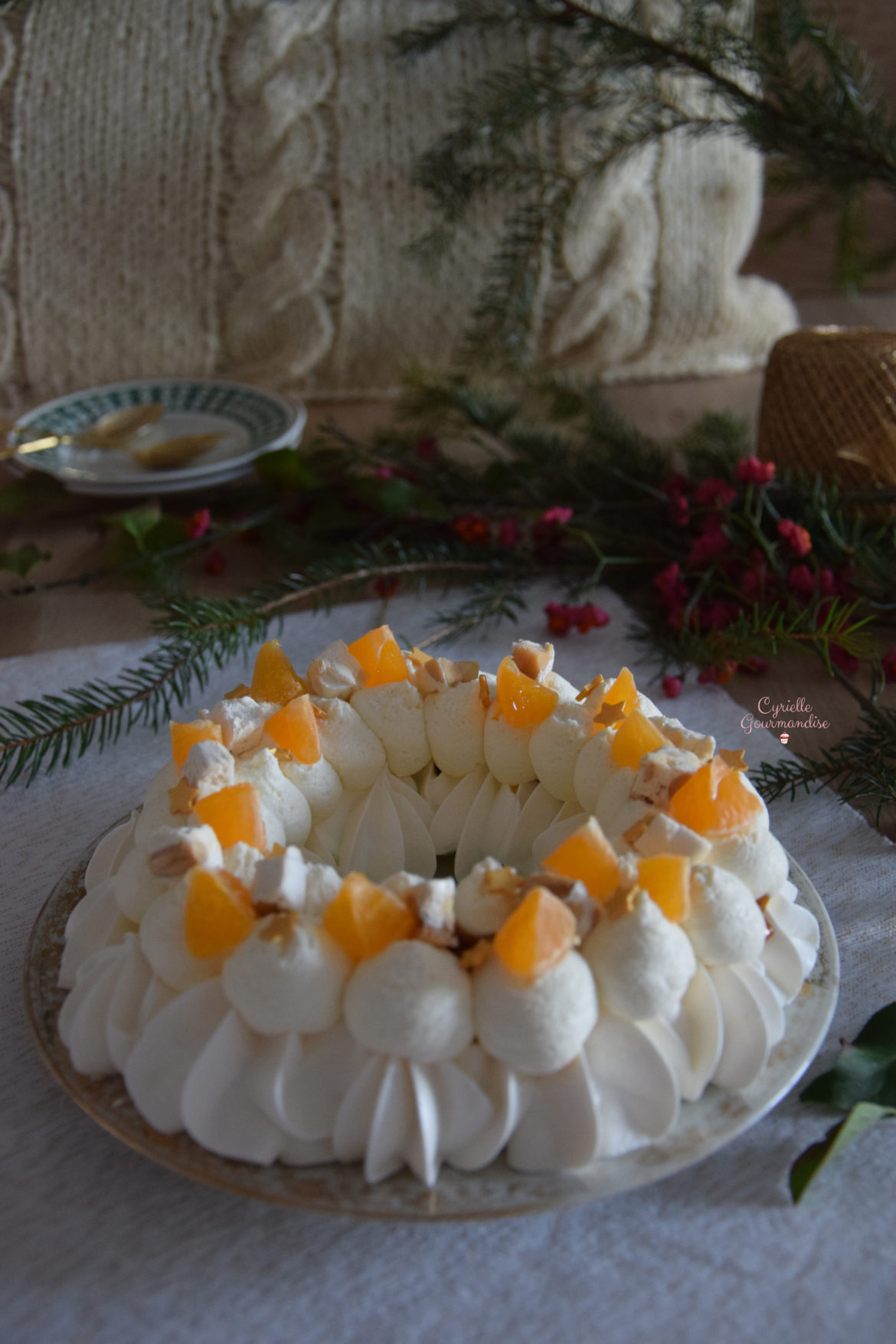 Pavlova Couronne Clémentine-Fleur d’Oranger-Nougat
